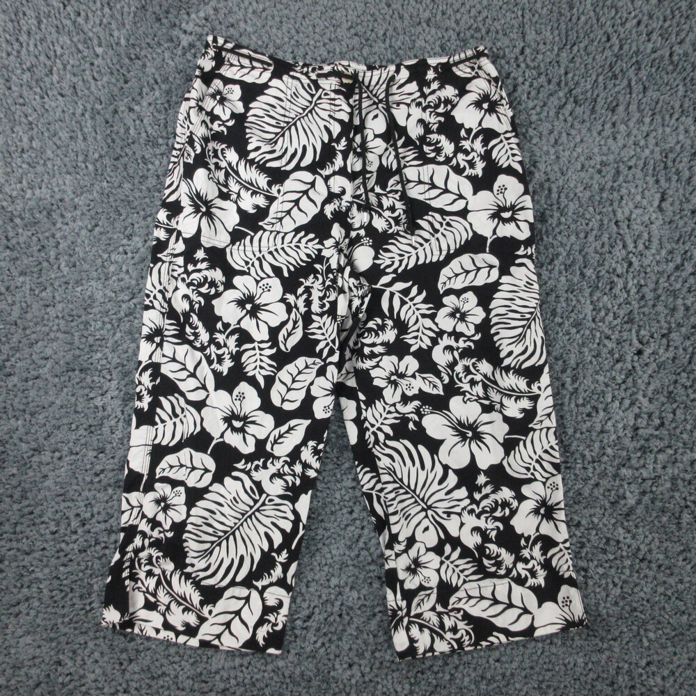 Lauren Ralph Lauren Pants Womens 14 Black White Floral Drawstring Capri 32x21*